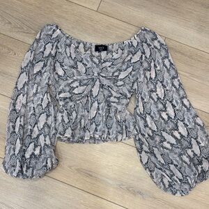Vici Black and White Snake Print Sheer Blouse